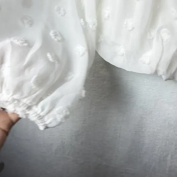 Audrey Parks x Francesca’s Off The Shoulder White Cropped Blouse Polka Dot Large - Picture 6 of 12